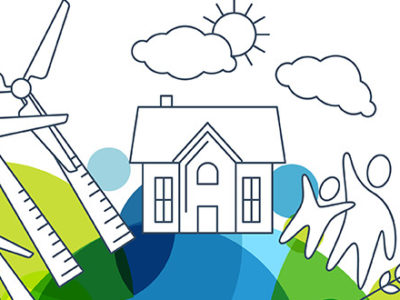 Drawing of different types of green energy from wind energy to solar energy